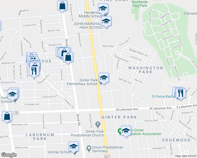 map of restaurants, bars, coffee shops, grocery stores, and more near 3907 Chamberlayne Avenue in Richmond