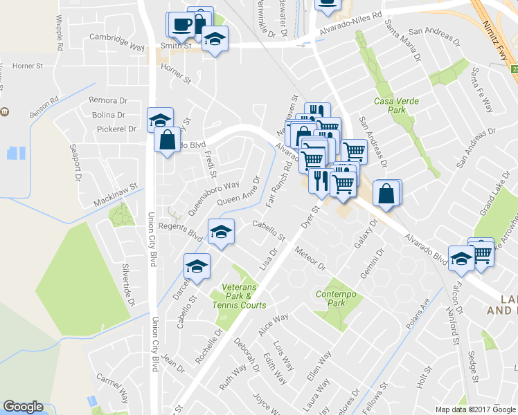 map of restaurants, bars, coffee shops, grocery stores, and more near 4267 Duchess Dr in Union City