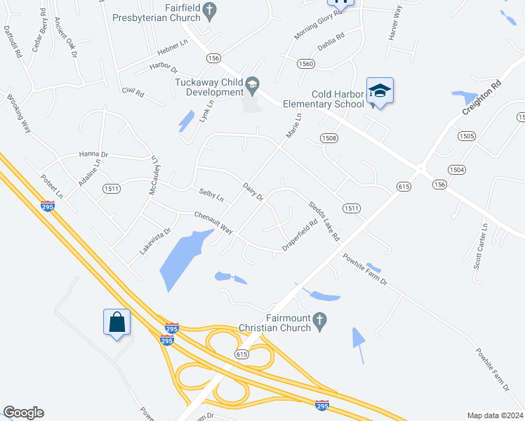 map of restaurants, bars, coffee shops, grocery stores, and more near 6393 Sledds Lake Road in Mechanicsville