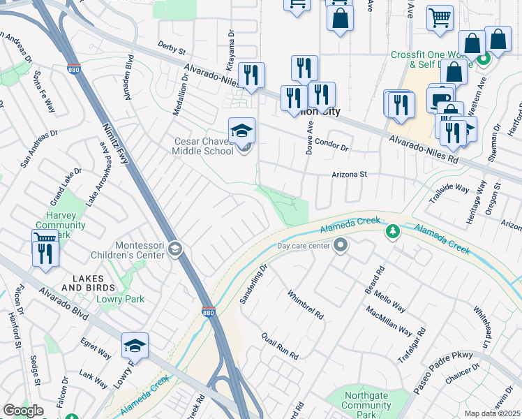 map of restaurants, bars, coffee shops, grocery stores, and more near 23 Palm Drive in Union City