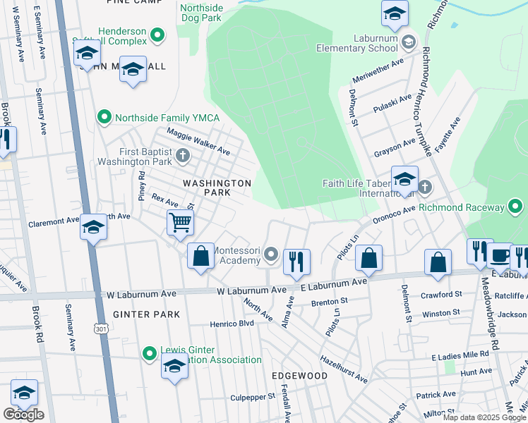 map of restaurants, bars, coffee shops, grocery stores, and more near 3938 West Chatham Drive in Richmond