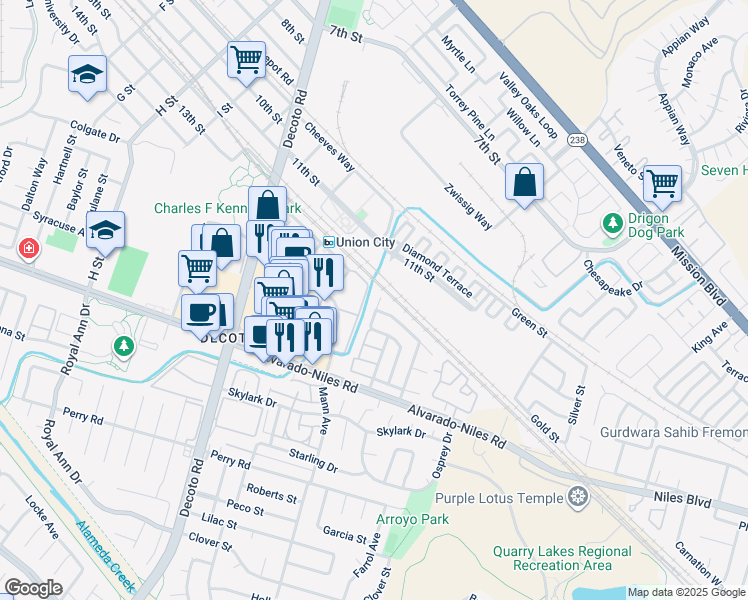 map of restaurants, bars, coffee shops, grocery stores, and more near 1871 Slate Court in Union City