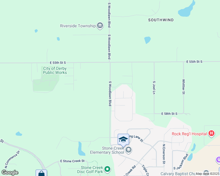 map of restaurants, bars, coffee shops, grocery stores, and more near 6000 South Woodlawn Boulevard in Derby