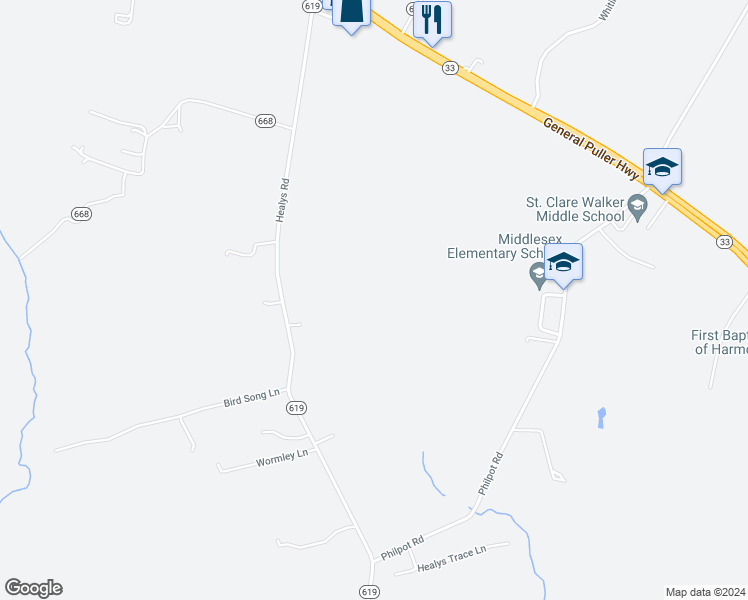 map of restaurants, bars, coffee shops, grocery stores, and more near in Locust Hill