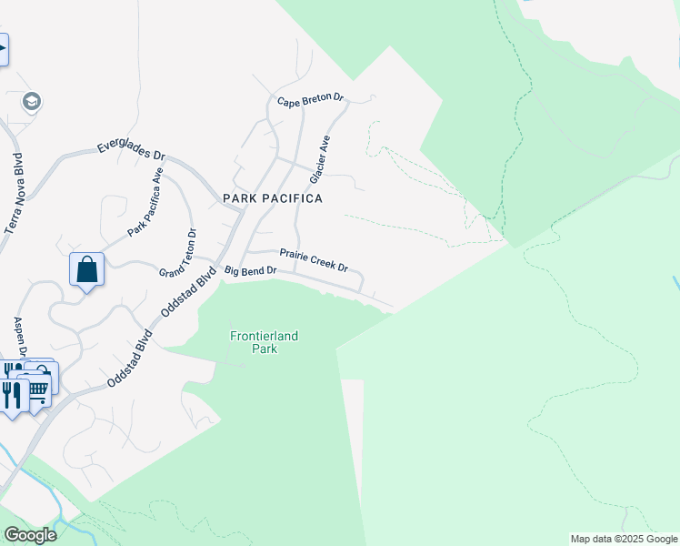 map of restaurants, bars, coffee shops, grocery stores, and more near 735 Prairie Creek Drive in Pacifica