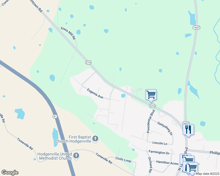 map of restaurants, bars, coffee shops, grocery stores, and more near 62 Eugenia Avenue in Hodgenville