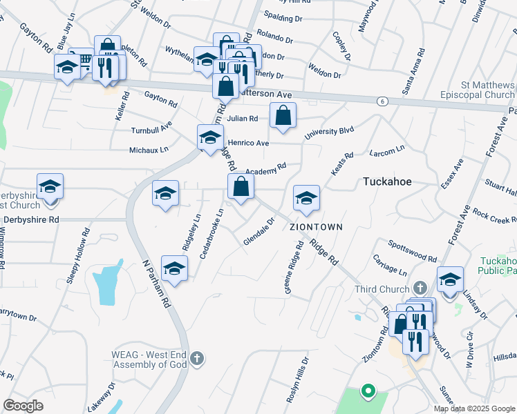 map of restaurants, bars, coffee shops, grocery stores, and more near 514 Cokesburg Lane in Henrico