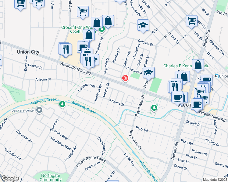 map of restaurants, bars, coffee shops, grocery stores, and more near 33845 Washington Avenue in Union City