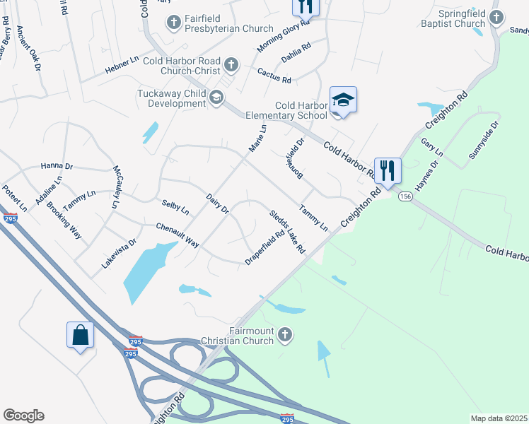 map of restaurants, bars, coffee shops, grocery stores, and more near 6345 Sledds Lake Road in Mechanicsville