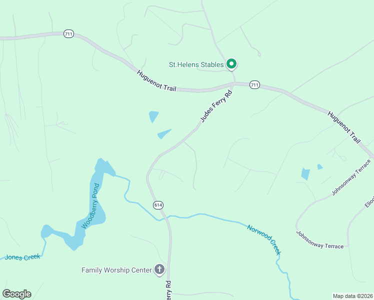 map of restaurants, bars, coffee shops, grocery stores, and more near 3029 Judes Ferry Road in Powhatan