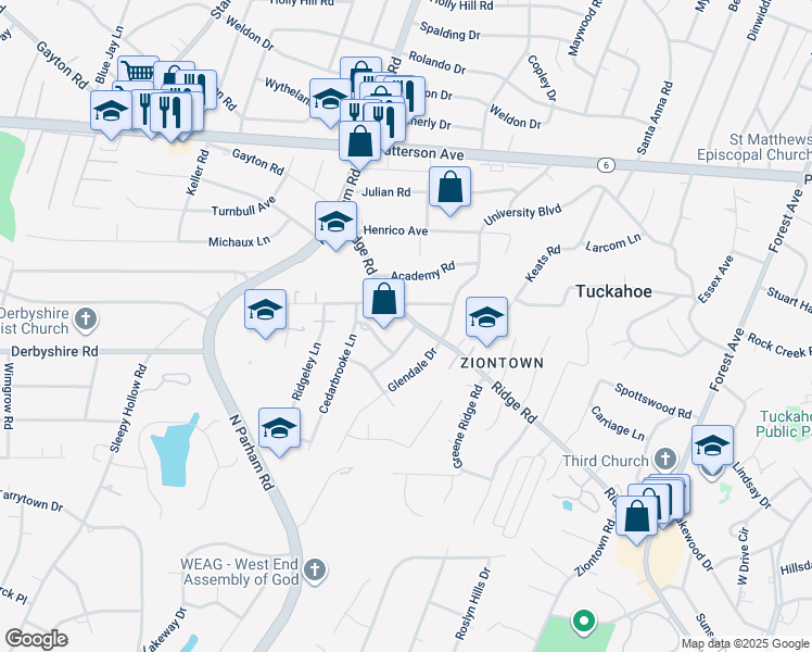 map of restaurants, bars, coffee shops, grocery stores, and more near 514 Cokesburg Lane in Henrico