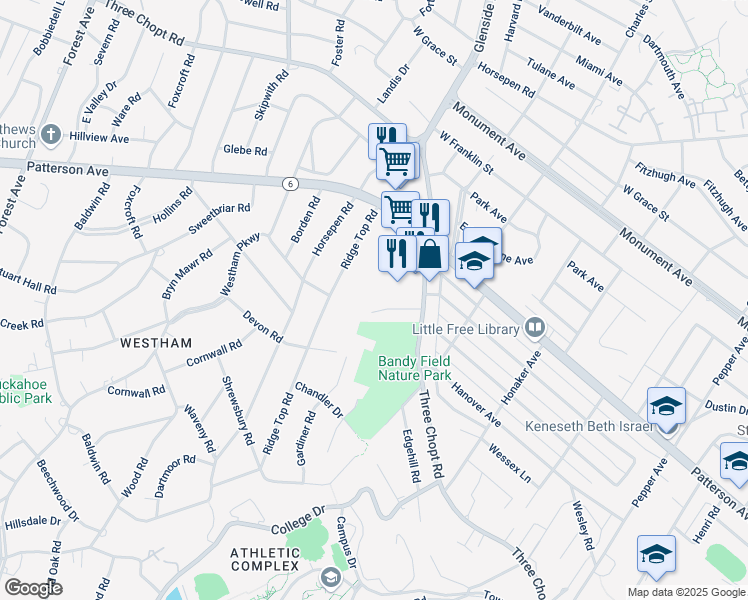 map of restaurants, bars, coffee shops, grocery stores, and more near 6916 Everview Road in Richmond