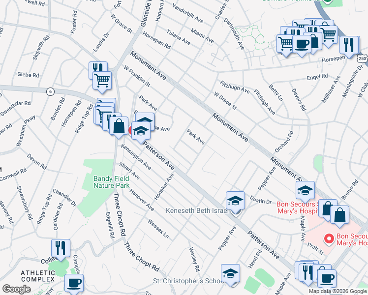 map of restaurants, bars, coffee shops, grocery stores, and more near 6609 Van Buren Avenue in Richmond