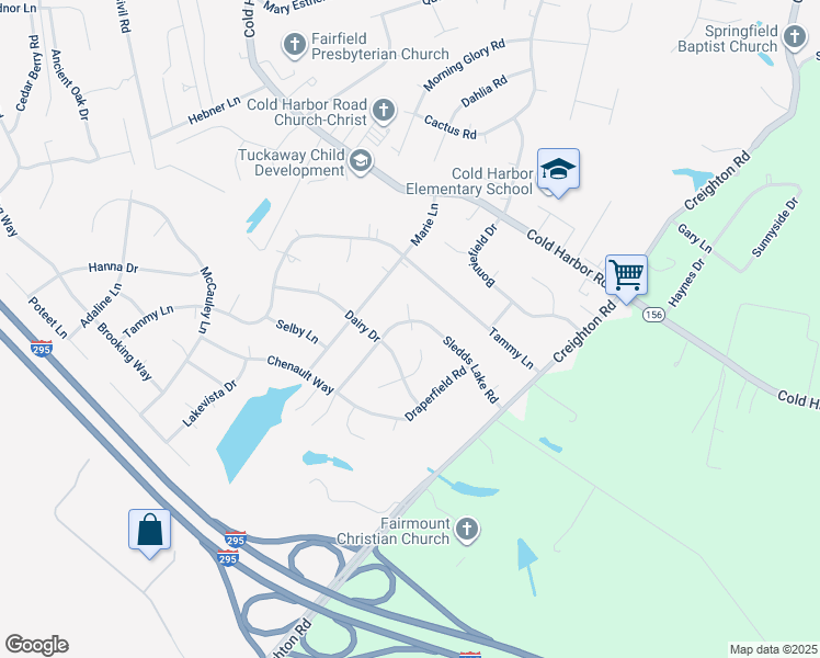 map of restaurants, bars, coffee shops, grocery stores, and more near 6365 Sledds Lake Road in Mechanicsville