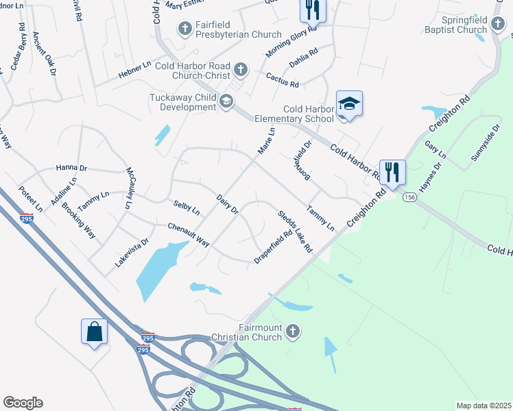 map of restaurants, bars, coffee shops, grocery stores, and more near 6365 Sledds Lake Road in Mechanicsville