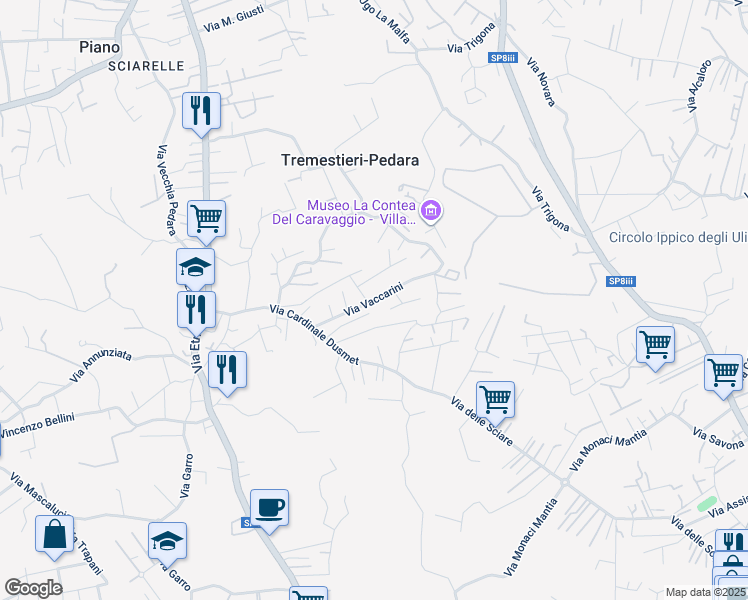 map of restaurants, bars, coffee shops, grocery stores, and more near 8 Via Giovanni Boccaccio in Tremestieri Etneo