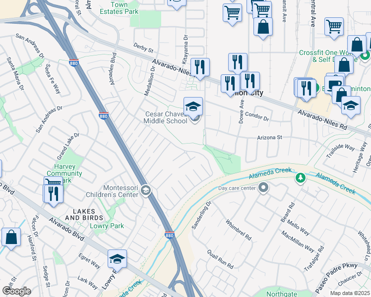 map of restaurants, bars, coffee shops, grocery stores, and more near 4 Palm Drive in Union City