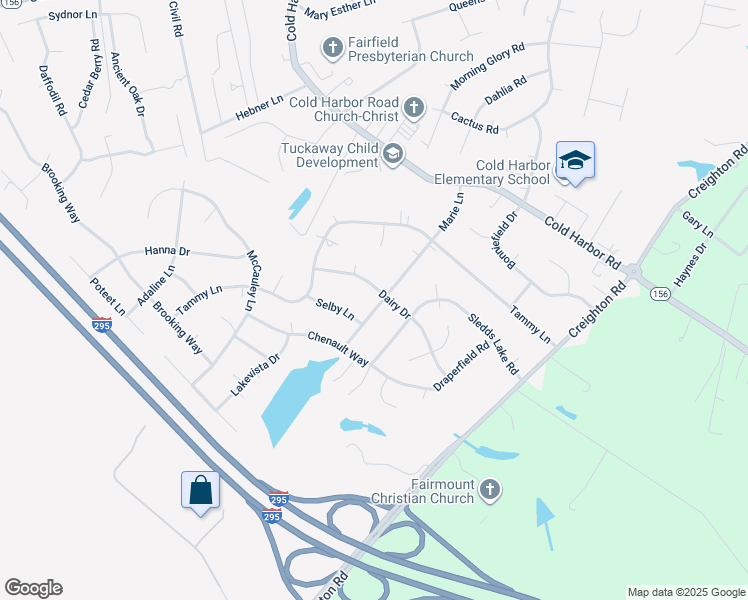 map of restaurants, bars, coffee shops, grocery stores, and more near 6403 Dairy Drive in Mechanicsville