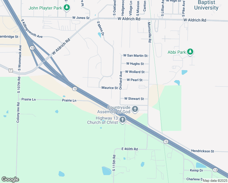 map of restaurants, bars, coffee shops, grocery stores, and more near 2611 Orchard Avenue in Bolivar