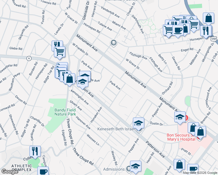 map of restaurants, bars, coffee shops, grocery stores, and more near 1006 Stillwell Road in Richmond