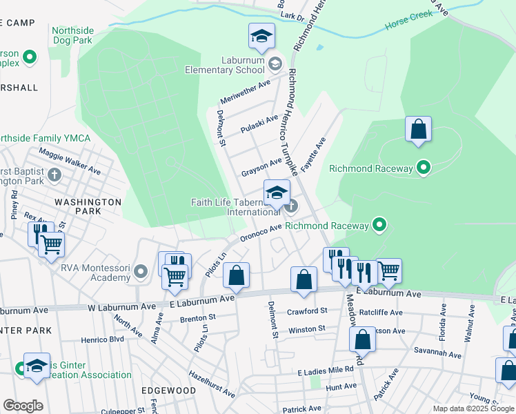 map of restaurants, bars, coffee shops, grocery stores, and more near 402 Greenbrier Avenue in Richmond