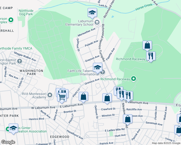 map of restaurants, bars, coffee shops, grocery stores, and more near 402 Greenbrier Avenue in Richmond