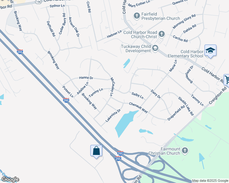 map of restaurants, bars, coffee shops, grocery stores, and more near 6511 Tammy Lane in Mechanicsville