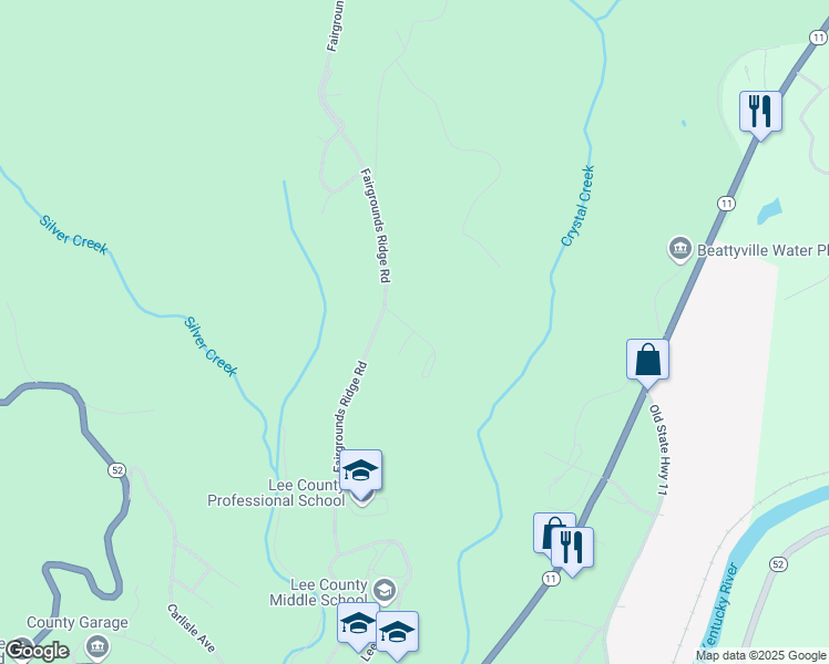 map of restaurants, bars, coffee shops, grocery stores, and more near Manor Drive in Beattyville
