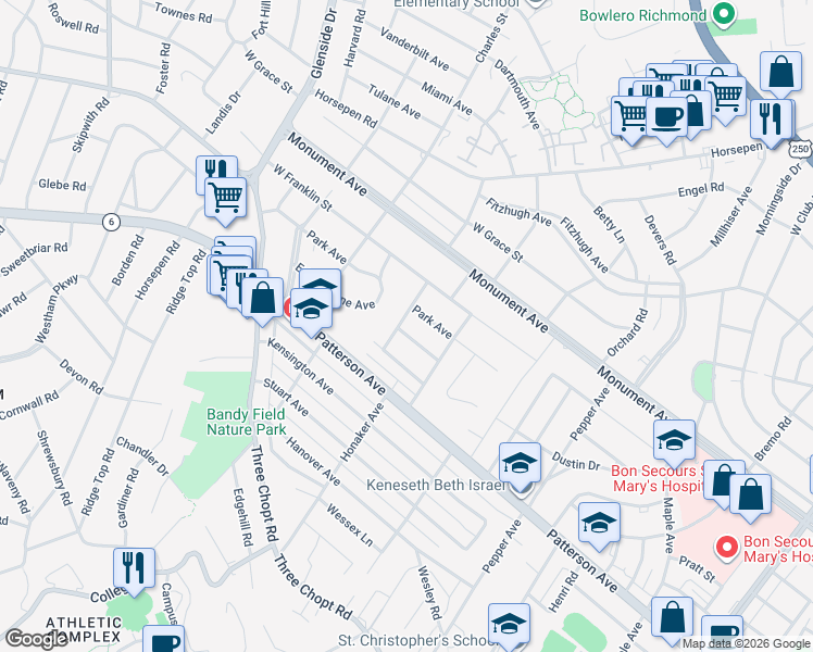 map of restaurants, bars, coffee shops, grocery stores, and more near 1006 Stillwell Road in Richmond