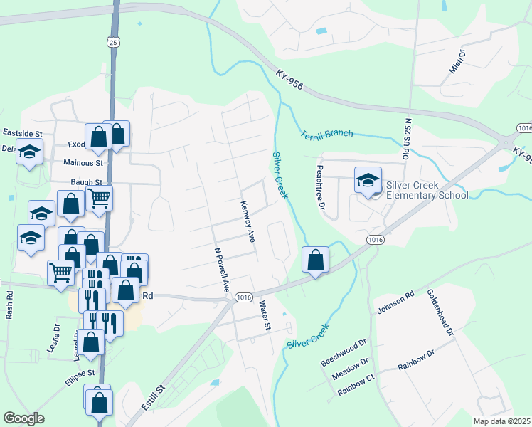 map of restaurants, bars, coffee shops, grocery stores, and more near 536 Brown Street in Berea