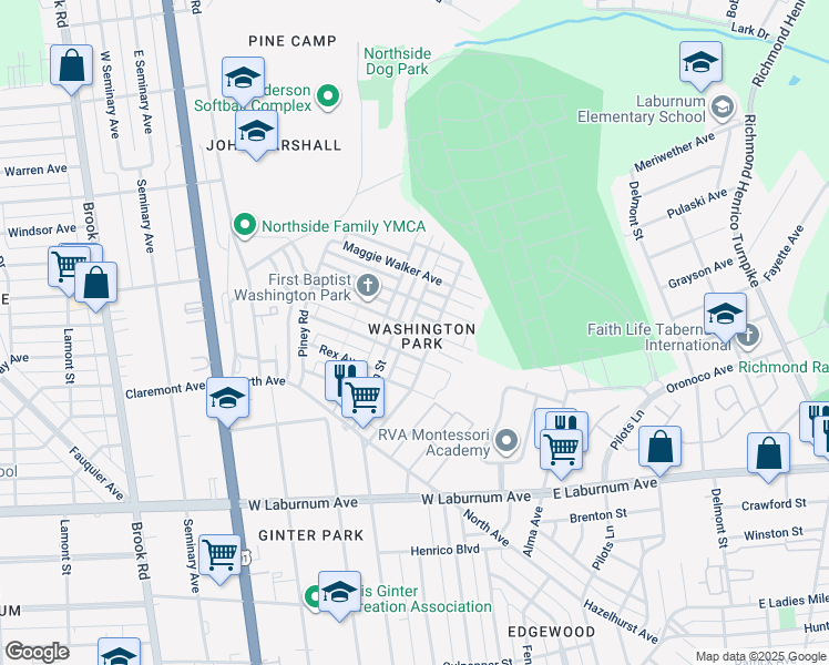 map of restaurants, bars, coffee shops, grocery stores, and more near 609 Cheatwood Avenue in Richmond