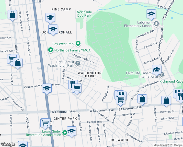 map of restaurants, bars, coffee shops, grocery stores, and more near 610 Cheatwood Avenue in Richmond