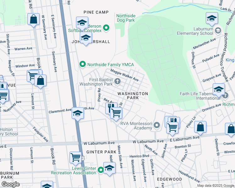 map of restaurants, bars, coffee shops, grocery stores, and more near 712 Akron Street in Richmond