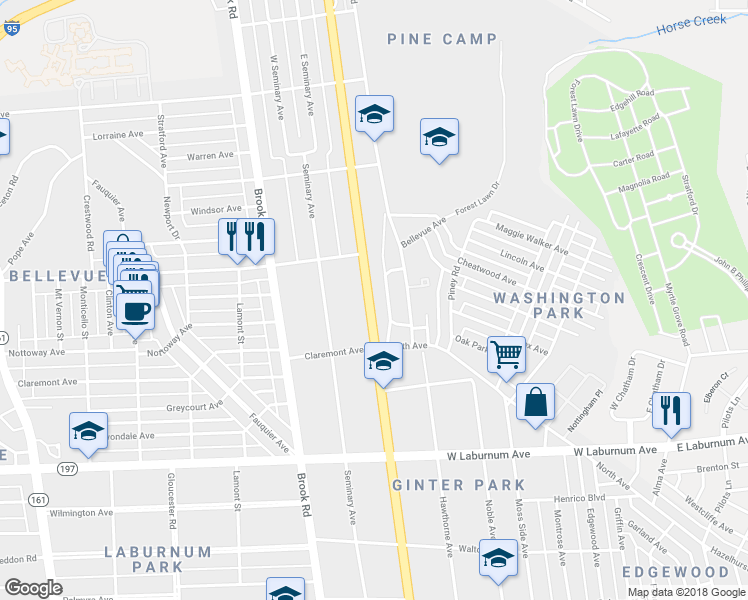 map of restaurants, bars, coffee shops, grocery stores, and more near 3921 Chamberlayne Avenue in Richmond