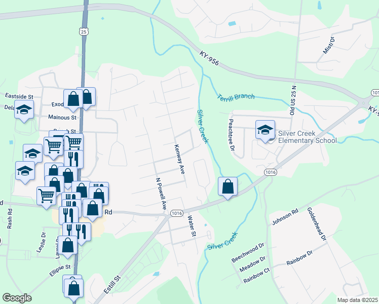 map of restaurants, bars, coffee shops, grocery stores, and more near 536 Brown Street in Berea