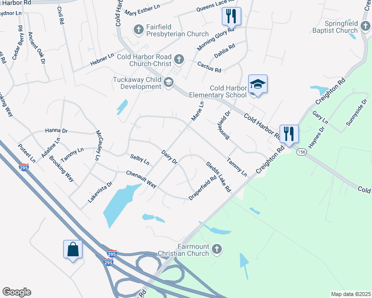 map of restaurants, bars, coffee shops, grocery stores, and more near 7025 Chance Trce in Mechanicsville