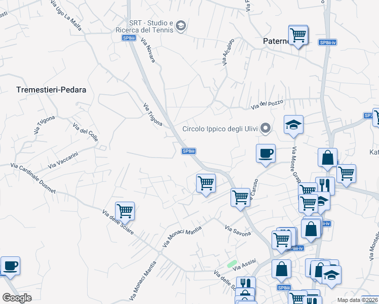 map of restaurants, bars, coffee shops, grocery stores, and more near 64 Via Fisichelli in San Giovanni La Punta