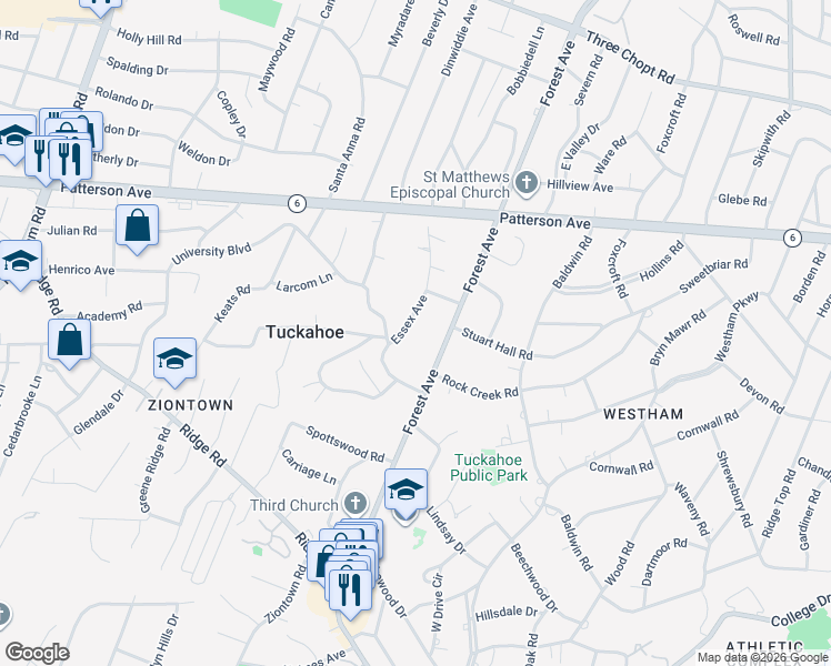 map of restaurants, bars, coffee shops, grocery stores, and more near 910 Forest Avenue in Richmond