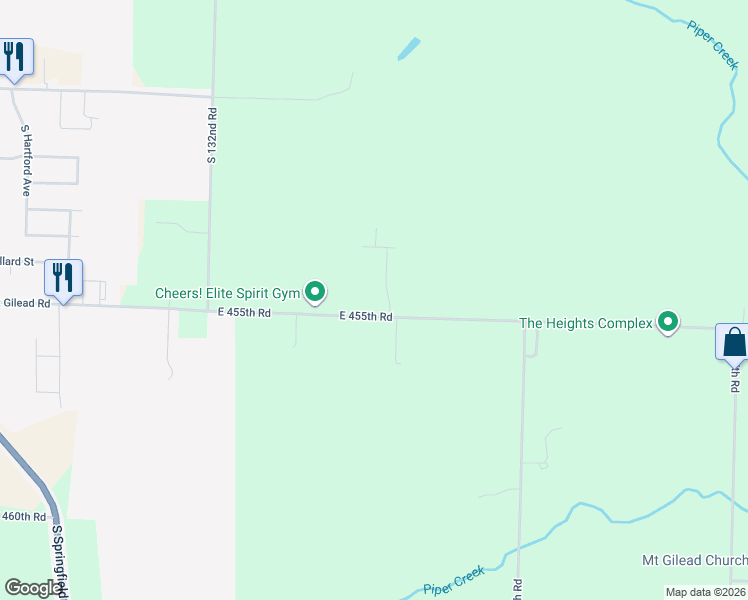 map of restaurants, bars, coffee shops, grocery stores, and more near 4547 South 136th Road in Bolivar