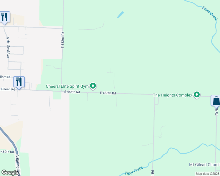 map of restaurants, bars, coffee shops, grocery stores, and more near 4547 South 136th Road in Bolivar