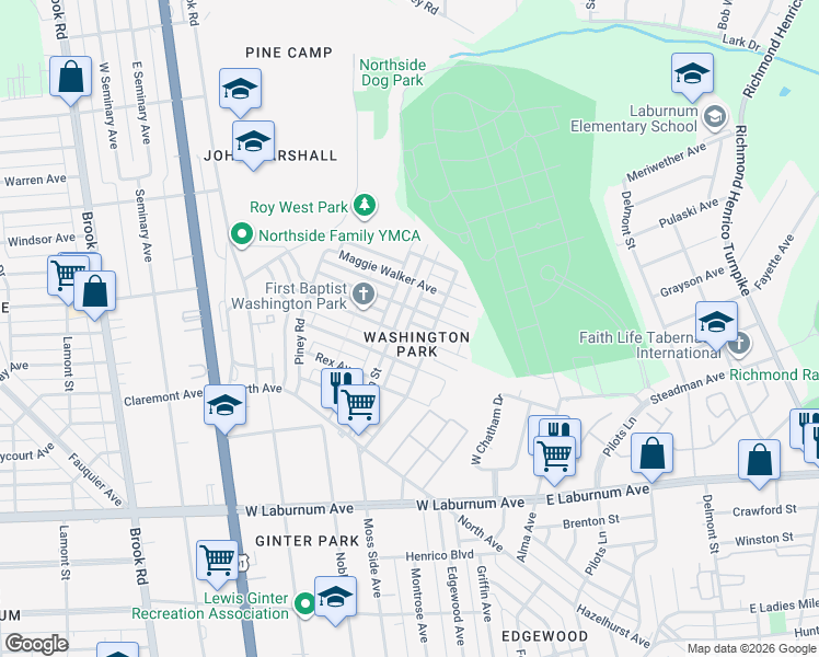 map of restaurants, bars, coffee shops, grocery stores, and more near 610 Cheatwood Avenue in Richmond