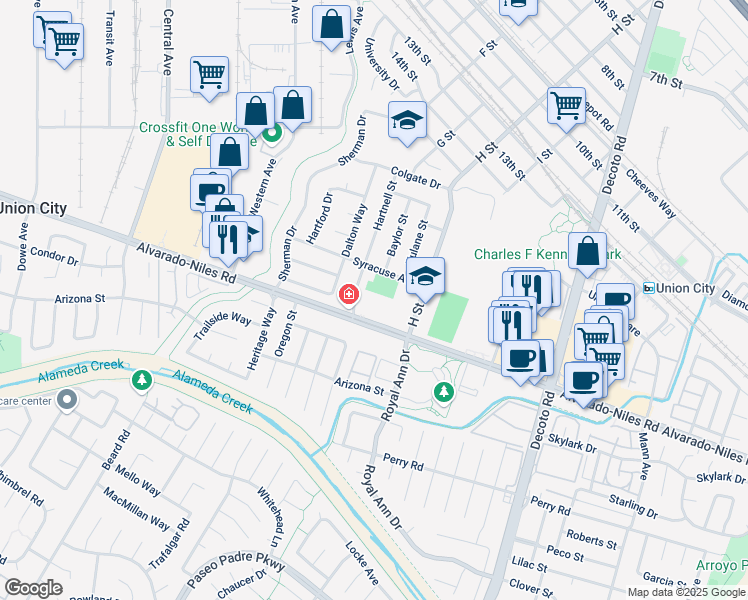 map of restaurants, bars, coffee shops, grocery stores, and more near 33926 Alvarado-Niles Road in Union City