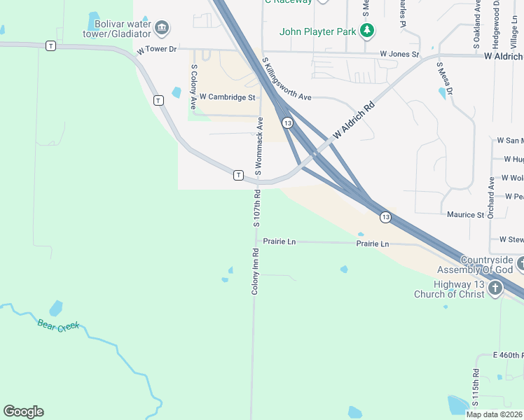 map of restaurants, bars, coffee shops, grocery stores, and more near 4550 South 107th Road in Bolivar