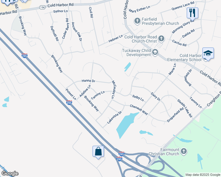 map of restaurants, bars, coffee shops, grocery stores, and more near 6526 Tammy Lane in Mechanicsville
