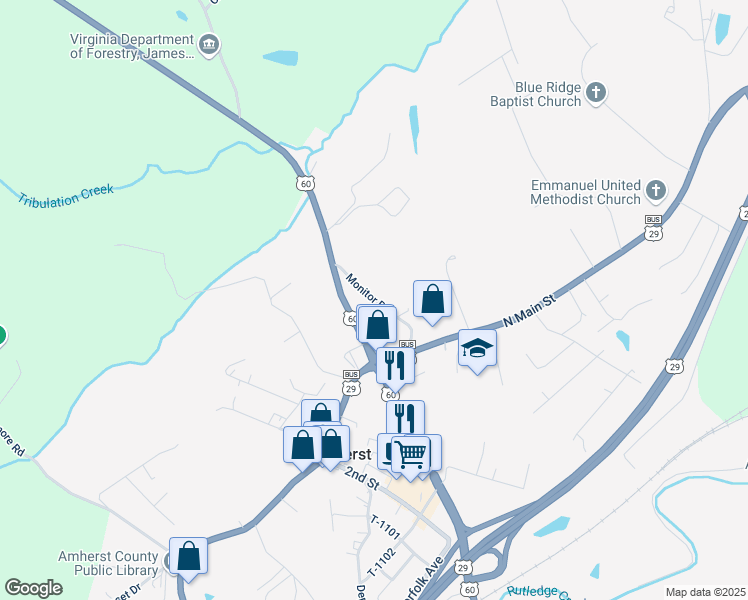 map of restaurants, bars, coffee shops, grocery stores, and more near Monitor Road in Amherst