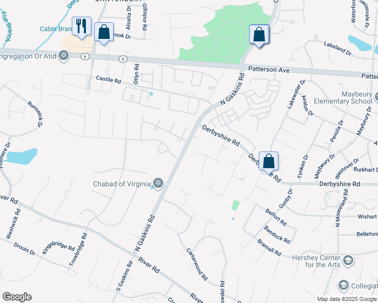 map of restaurants, bars, coffee shops, grocery stores, and more near 405 North Gaskins Road in Richmond