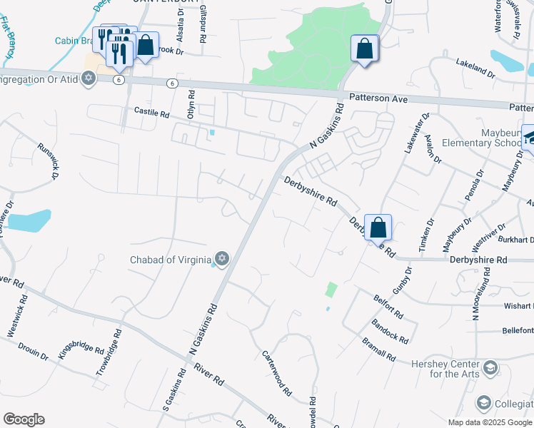 map of restaurants, bars, coffee shops, grocery stores, and more near 9635 Gaslight Place in Richmond