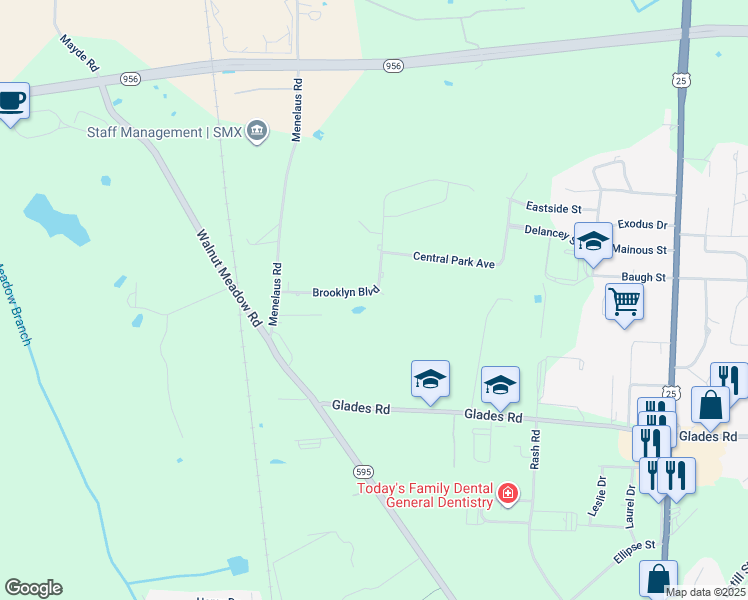 map of restaurants, bars, coffee shops, grocery stores, and more near 1018 Brooklyn Boulevard in Berea