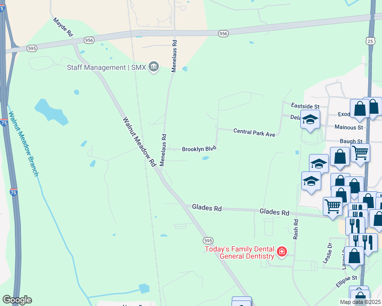 map of restaurants, bars, coffee shops, grocery stores, and more near 129 Blythe Court in Berea