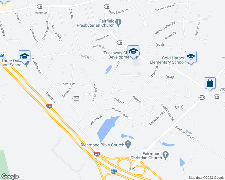 map of restaurants, bars, coffee shops, grocery stores, and more near 6468 Tammy Lane in Mechanicsville